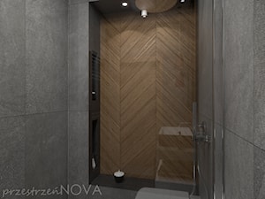 Wąska łazienka z prysznicem walk-in - Mała bez okna z punktowym oświetleniem łazienka, styl industrialny - zdjęcie od przestrzeńNOVA
