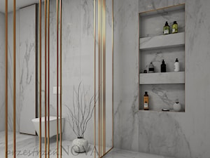 ŁAZIENKA DLA DWOJGA - Średnia bez okna z marmurową podłogą łazienka, styl nowoczesny - zdjęcie od przestrzeńNOVA