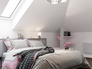 SYPIALNIA NA PODDASZU - Mała biała szara sypialnia na poddaszu, styl nowoczesny - zdjęcie od przestrzeńNOVA