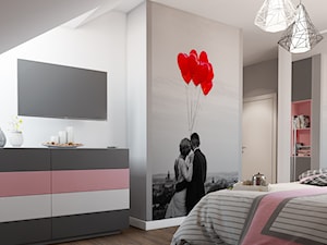 SYPIALNIA NA PODDASZU - Średnia szara sypialnia na poddaszu, styl nowoczesny - zdjęcie od przestrzeńNOVA