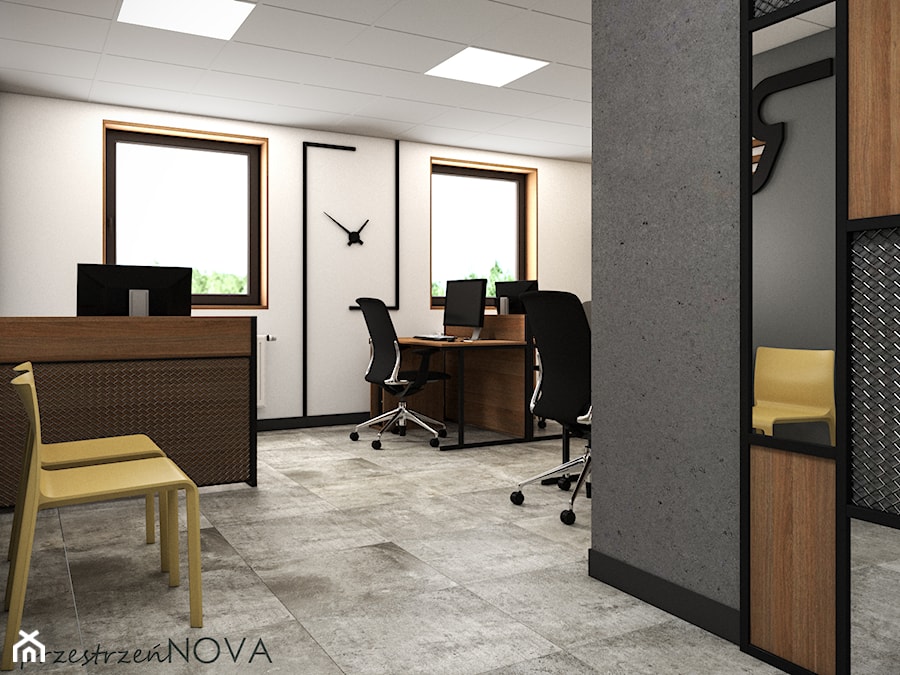 Przestrzeń biurowa firmy Repablo - Duże białe szare biuro, styl industrialny - zdjęcie od przestrzeńNOVA