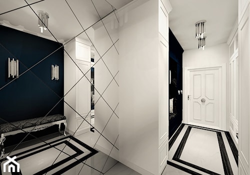 Korytarz Niebieski - Średni biały czarny hol / przedpokój, styl glamour - zdjęcie od WKWADRAT - PRACOWNIA ARANŻACJI WNĘTRZ