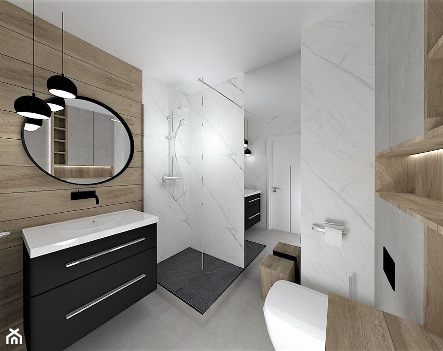 Łazienka - Średnia bez okna z lustrem łazienka, styl minimalistyczny - zdjęcie od WKWADRAT - PRACOWNIA ARANŻACJI WNĘTRZ