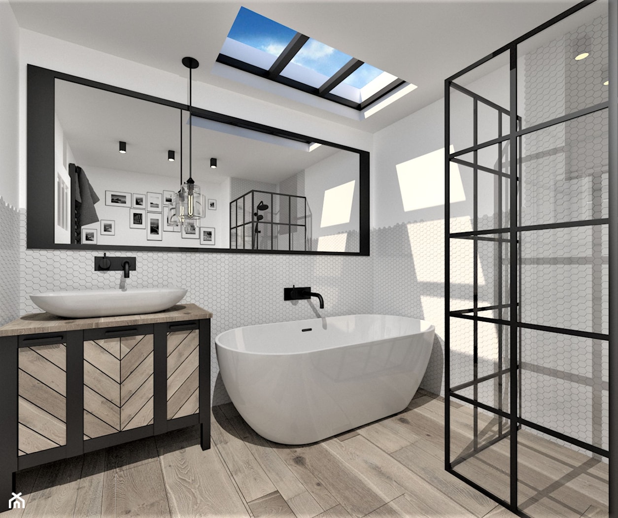 Projekt łazienki w stylu Industrialnym - Średnia bez okna z lustrem z punktowym oświetleniem łazienka, styl industrialny - zdjęcie od WKWADRAT - PRACOWNIA ARANŻACJI WNĘTRZ - Homebook