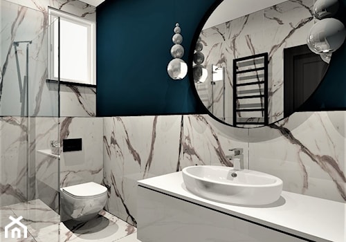 Łazienka gościnna, dom jednorodzinny - Średnia z lustrem z marmurową podłogą łazienka z oknem, styl minimalistyczny - zdjęcie od WKWADRAT - PRACOWNIA ARANŻACJI WNĘTRZ
