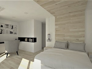 Sypialnia Jasna z garderobą - Średnia biała z biurkiem sypialnia, styl nowoczesny - zdjęcie od WKWADRAT - PRACOWNIA ARANŻACJI WNĘTRZ