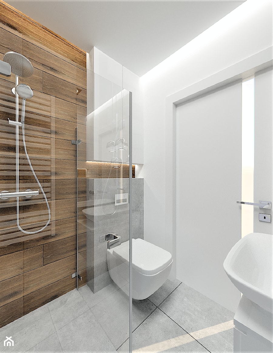Projekt gościnnej łazienki w domku jednorodzinnym - Mała bez okna łazienka, styl nowoczesny - zdjęcie od WKWADRAT - PRACOWNIA ARANŻACJI WNĘTRZ