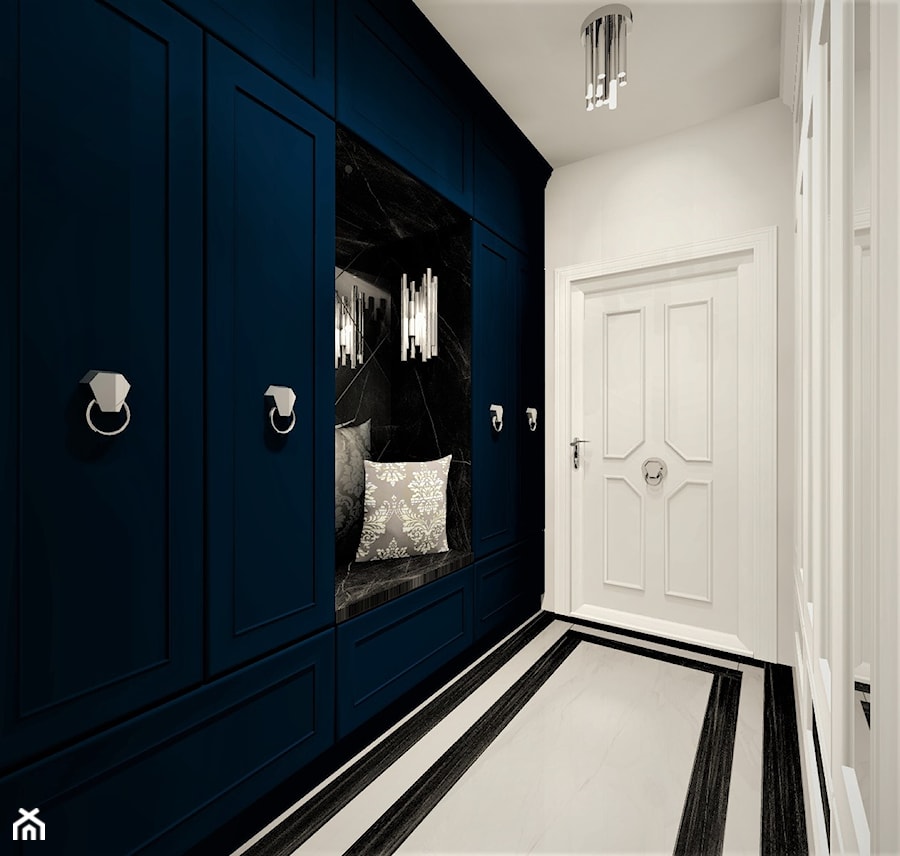 Korytarz Niebieski - Średni biały hol / przedpokój, styl glamour - zdjęcie od WKWADRAT - PRACOWNIA ARANŻACJI WNĘTRZ