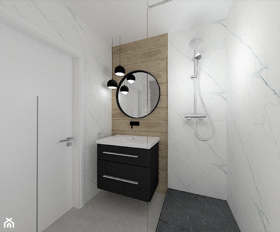 Łazienka - Średnia bez okna z marmurową podłogą łazienka, styl nowoczesny - zdjęcie od WKWADRAT - PRACOWNIA ARANŻACJI WNĘTRZ