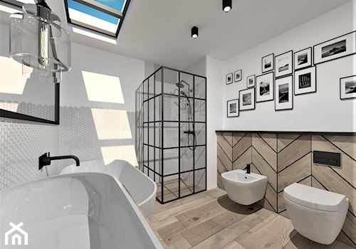 Projekt łazienki w stylu Industrialnym - Średnia z lustrem z punktowym oświetleniem łazienka z oknem, styl industrialny - zdjęcie od WKWADRAT - PRACOWNIA ARANŻACJI WNĘTRZ