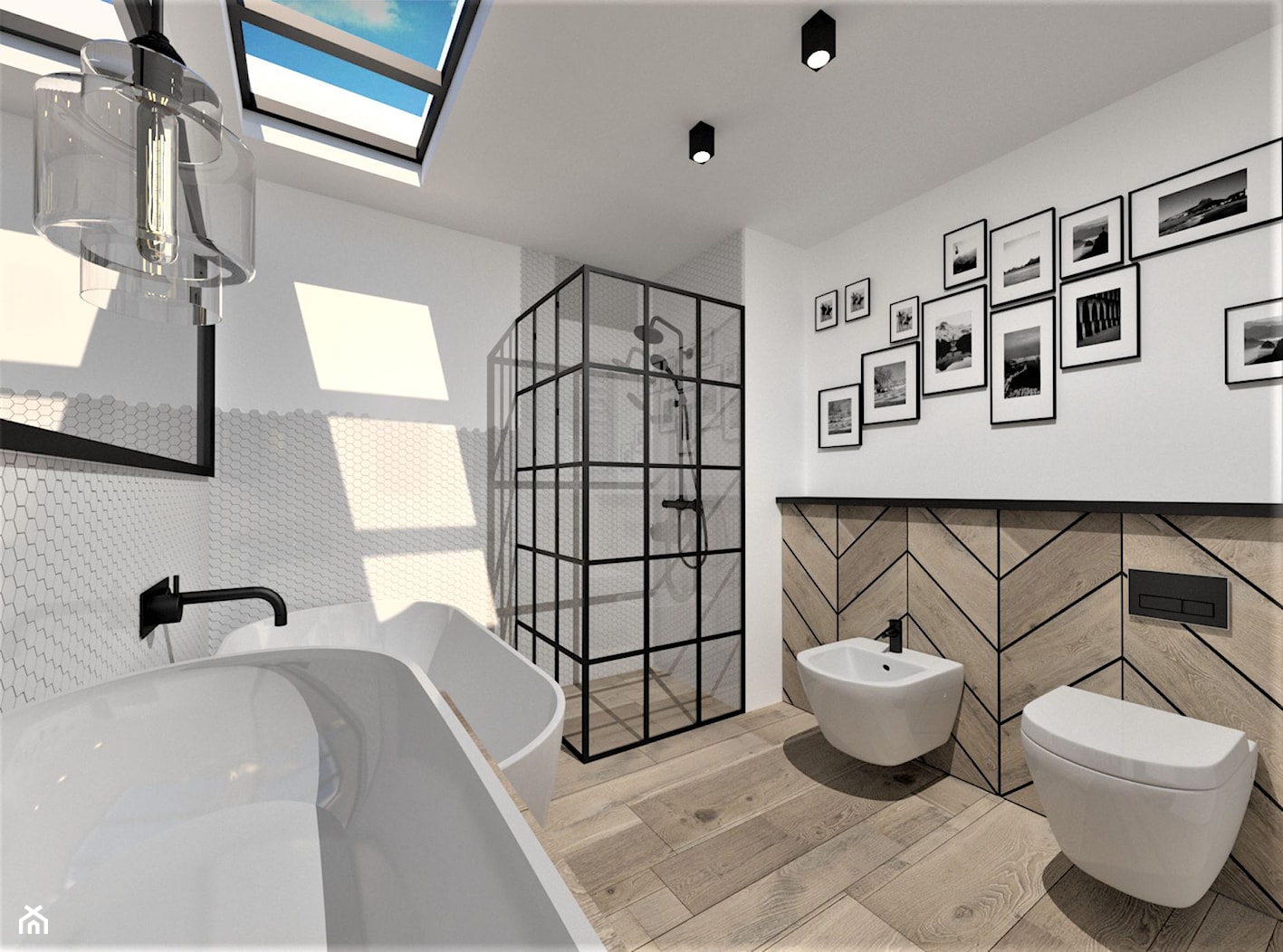 Projekt łazienki w stylu Industrialnym - Średnia z lustrem z punktowym oświetleniem łazienka z oknem, styl industrialny - zdjęcie od WKWADRAT - PRACOWNIA ARANŻACJI WNĘTRZ - Homebook