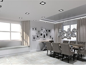 Projekt części dziennej wraz z kuchnią - Duża biała jadalnia jako osobne pomieszczenie, styl nowoczesny - zdjęcie od WKWADRAT - PRACOWNIA ARANŻACJI WNĘTRZ