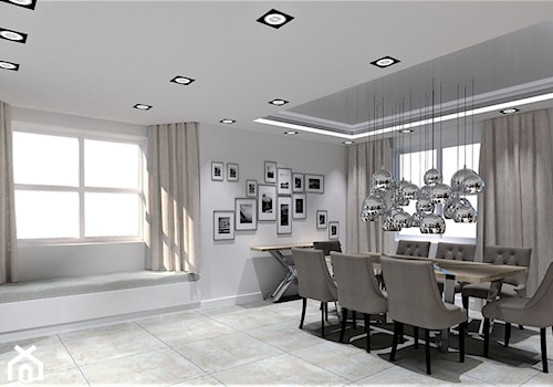 Projekt części dziennej wraz z kuchnią - Duża biała jadalnia jako osobne pomieszczenie, styl nowoczesny - zdjęcie od WKWADRAT - PRACOWNIA ARANŻACJI WNĘTRZ