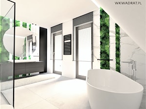 Łazienka na poddaszu z mchem - Duża na poddaszu z lustrem łazienka z oknem, styl minimalistyczny - zdjęcie od WKWADRAT - PRACOWNIA ARANŻACJI WNĘTRZ
