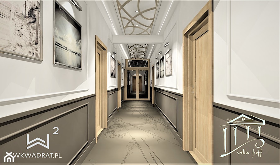 Korytarz - Duży biały czarny z marmurem na podłodze hol / przedpokój, styl glamour - zdjęcie od WKWADRAT - PRACOWNIA ARANŻACJI WNĘTRZ