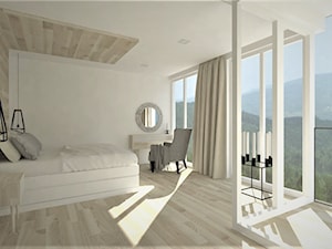 Sypialnia Jasna z garderobą - Duża biała sypialnia, styl skandynawski - zdjęcie od WKWADRAT - PRACOWNIA ARANŻACJI WNĘTRZ