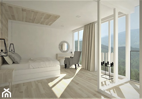 Sypialnia Jasna z garderobą - Duża biała sypialnia, styl skandynawski - zdjęcie od WKWADRAT - PRACOWNIA ARANŻACJI WNĘTRZ