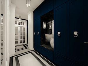 Korytarz Niebieski - Średni biały z marmurem na podłodze hol / przedpokój, styl glamour - zdjęcie od WKWADRAT - PRACOWNIA ARANŻACJI WNĘTRZ