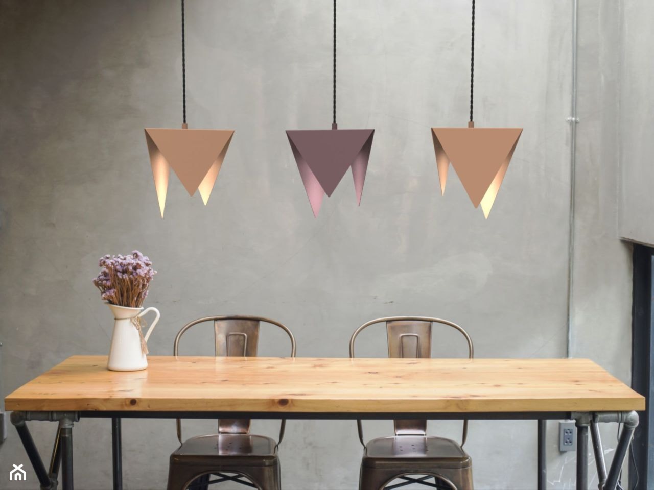 Lampa wisząca Origami potrójna (miedziana/chrome) - zdjęcie od KIZO Design • Meble Nowoczesnych Wnętrz! - Homebook
