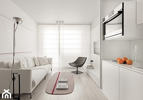 simplyCity - Mały biały salon z kuchnią, styl nowoczesny - zdjęcie od Anna Maj Interiors