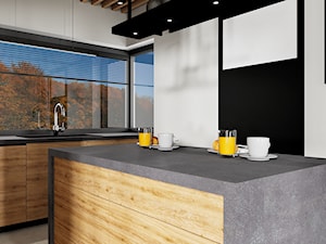 łazienka i kuchnia - Puck - Średnia biała z zabudowaną lodówką kuchnia w kształcie litery l z wyspą lub półwyspem z oknem, styl nowoczesny - zdjęcie od Magda Banach