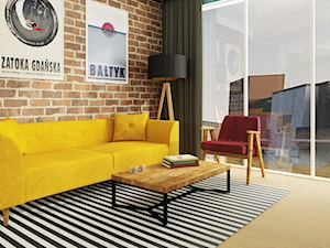 Industrialny/retro - Mały zielony salon z tarasem / balkonem, styl industrialny - zdjęcie od Magda Banach