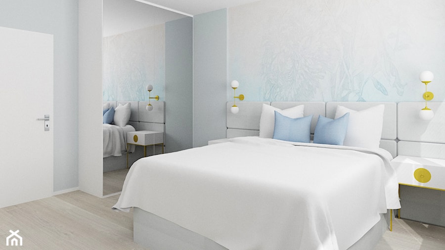 Błękitne szarości - Średnia niebieska sypialnia, styl nowoczesny - zdjęcie od Magda Banach