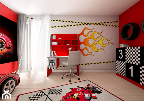 Pokój Auta - Mały czerwony szary pokój dziecka dla dziecka dla nastolatka dla chłopca dla dziewczynki, styl nowoczesny - zdjęcie od Sharing4Kids