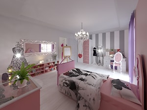 Pokój Moda - Duży biały różowy szary pokój dziecka dla nastolatka dla dziewczynki, styl nowoczesny - zdjęcie od Sharing4Kids