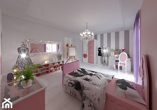 Pokój Moda - Duży biały różowy szary pokój dziecka dla nastolatka dla dziewczynki, styl nowoczesny - zdjęcie od Sharing4Kids