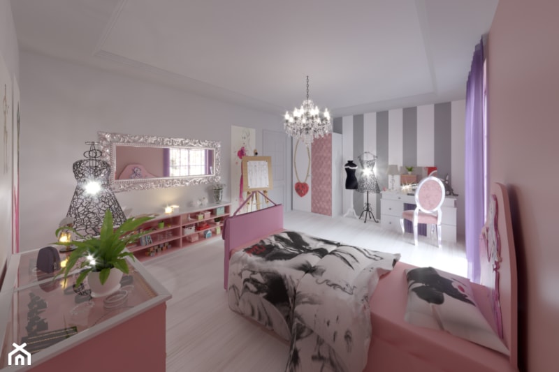 Pokój Moda - Duży biały różowy szary pokój dziecka dla nastolatka dla dziewczynki, styl nowoczesny - zdjęcie od Sharing4Kids - Homebook