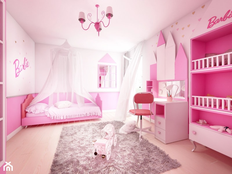 Pokój Barbie - Duży różowy pokój dziecka dla nastolatka dla dziewczynki, styl nowoczesny - zdjęcie od Sharing4Kids - Homebook
