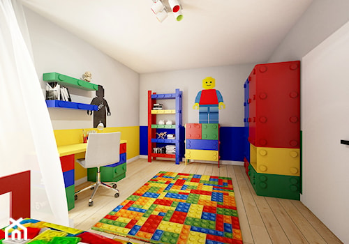 Pokój Lego - Średni szary niebieski żółty pokój dziecka dla dziecka dla chłopca, styl nowoczesny - zdjęcie od Sharing4Kids