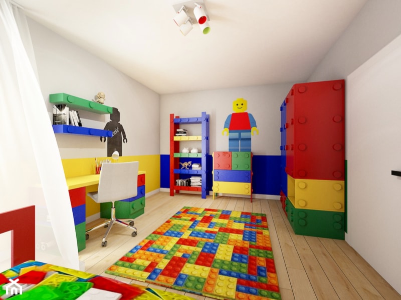 Pokój Lego - Średni szary niebieski żółty pokój dziecka dla dziecka dla chłopca, styl nowoczesny - zdjęcie od Sharing4Kids - Homebook