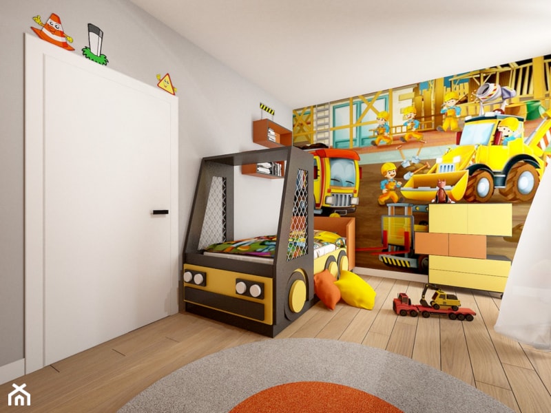 Pokój Bob Budowniczy - Średni biały szary pokój dziecka dla dziecka dla chłopca, styl nowoczesny - zdjęcie od Sharing4Kids