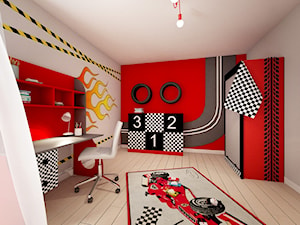 Pokój Auta - Duży czerwony szary pokój dziecka dla nastolatka dla chłopca dla dziewczynki, styl nowoczesny - zdjęcie od Sharing4Kids