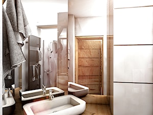 pOR_02 - Pomysł na Poddasze - Średnia bez okna z lustrem z marmurową podłogą z punktowym oświetleniem łazienka - zdjęcie od Project[OR] Group