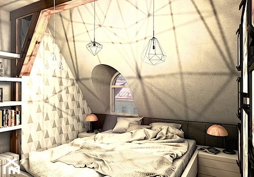 pOR_02 - Pomysł na Poddasze - Mała biała szara sypialnia na poddaszu - zdjęcie od Project[OR] Group