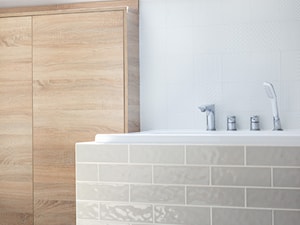 Nowoczesne wnętrze z turkusem - Mała na poddaszu łazienka z oknem, styl skandynawski - zdjęcie od MOOD-STUDIO
