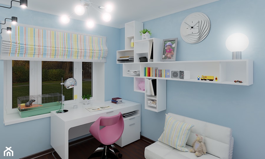 Projekt 4-pokojowego mieszkania - Mały niebieski pokój dziecka dla dziecka dla nastolatka dla dziewczynki - zdjęcie od Oksana Koniuszewska