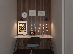Projekt apartamentu typu studio - Małe z zabudowanym biurkiem szare biuro, styl nowoczesny - zdjęcie od Oksana Koniuszewska