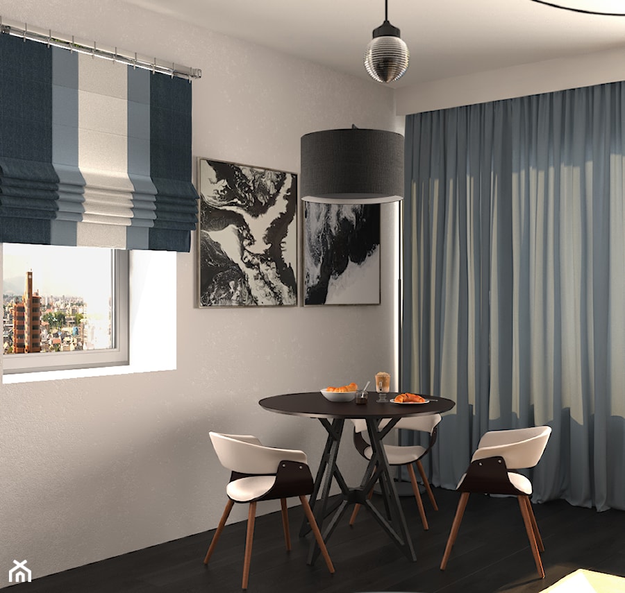 Projekt apartamentu typu studio - Mała biała jadalnia, styl nowoczesny - zdjęcie od Oksana Koniuszewska
