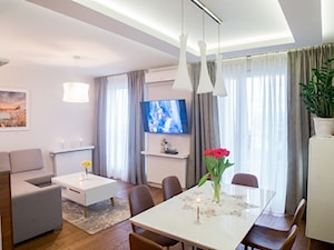 apartament Bemowo - Mały szary salon z jadalnią, styl nowoczesny - zdjęcie od Artkam