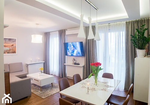 apartament Bemowo - Mały szary salon z jadalnią, styl nowoczesny - zdjęcie od Artkam
