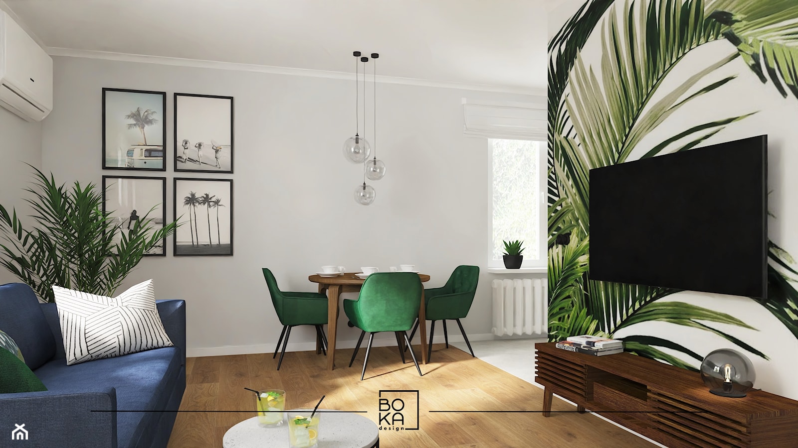 Salon Vintage z tapetą w liście - zdjęcie od Boka Design - Homebook