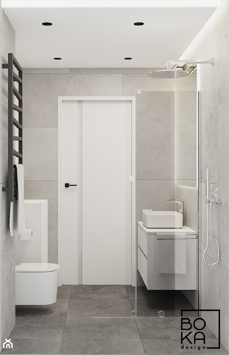 Łazienka z prysznicem i ukrytą pralką - Łazienka, styl minimalistyczny - zdjęcie od Boka Design