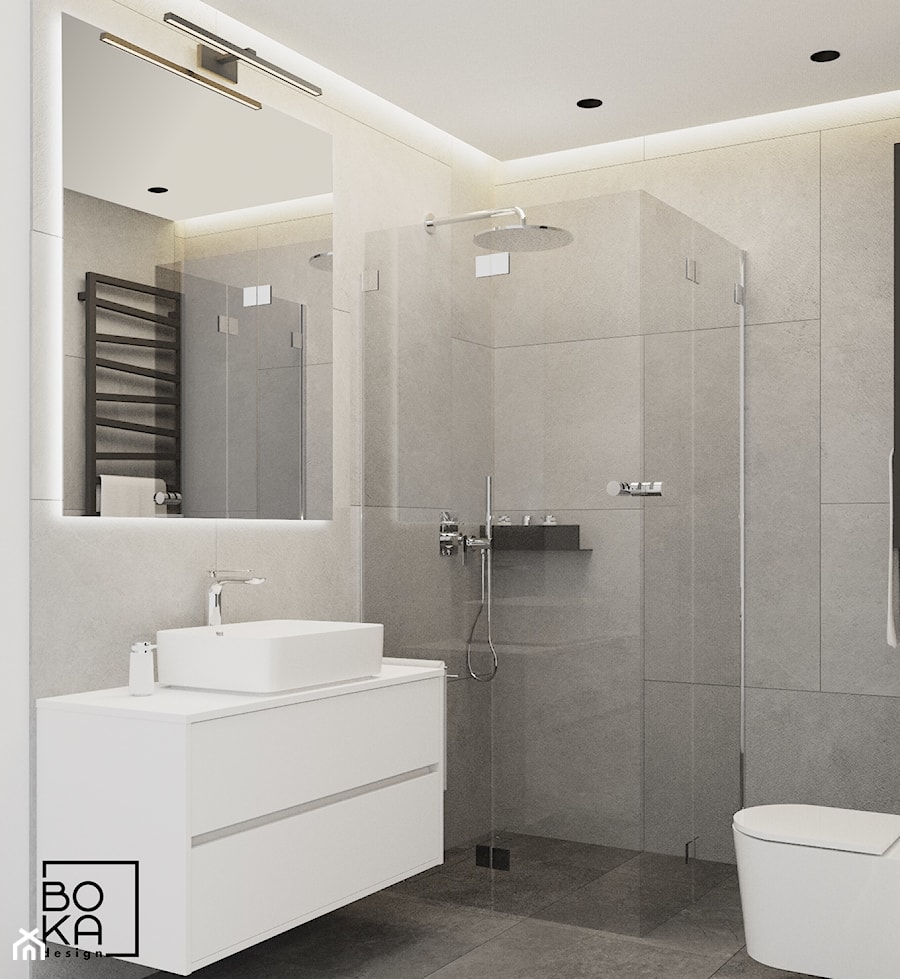 Łazienka z prysznicem i ukrytą pralką - Łazienka, styl minimalistyczny - zdjęcie od Boka Design