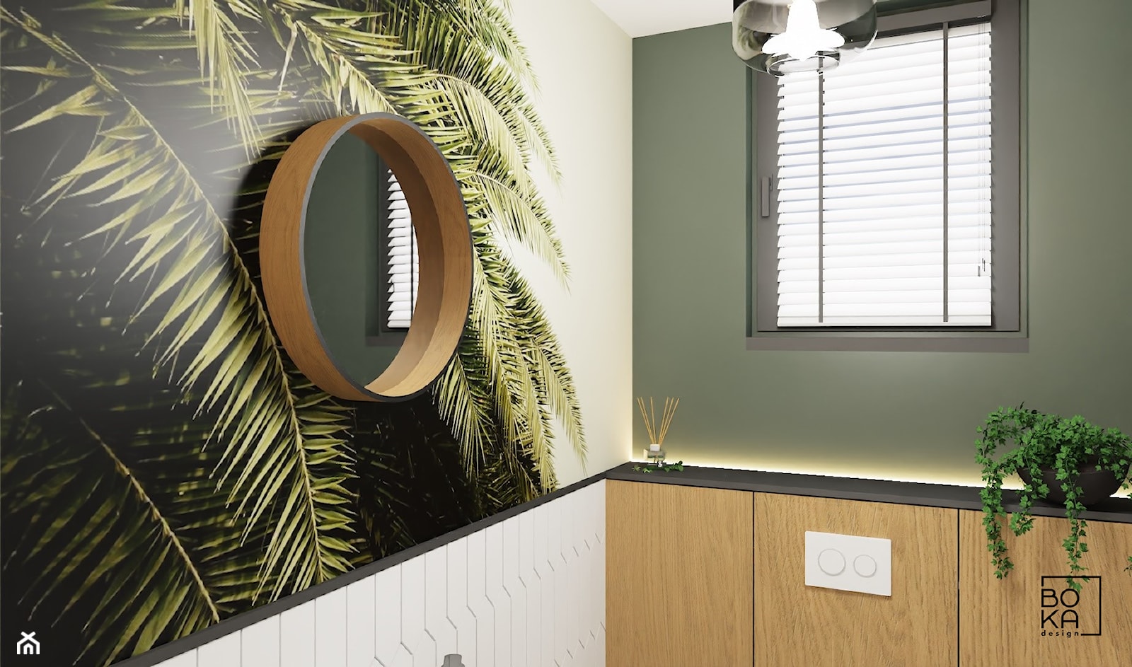 Mała toaleta z okrągłym lustrem - zdjęcie od Boka Design - Homebook