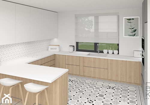 Kuchnia w bieli, drewnie i szarości - zdjęcie od Boka Design