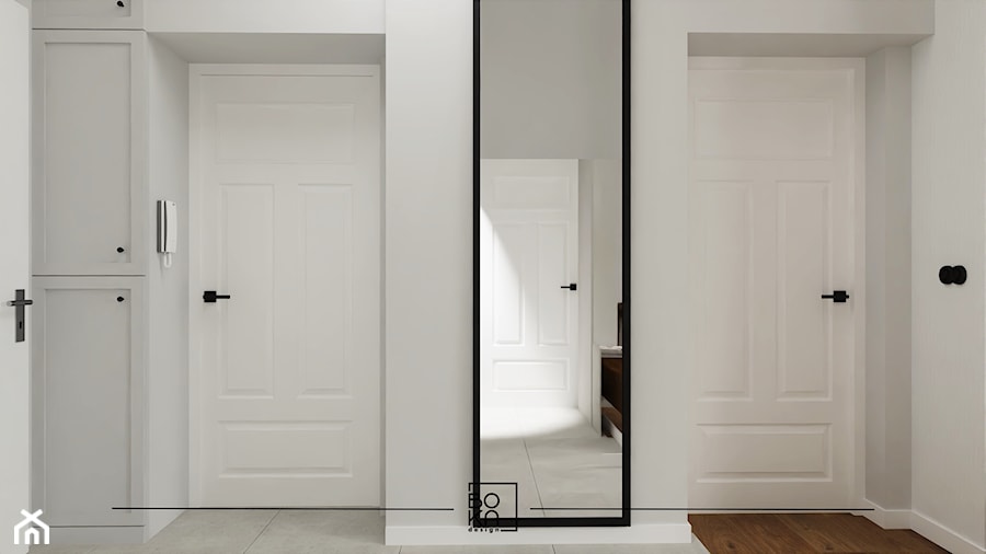 Przedpokój z drzwiami w stylu retro - zdjęcie od Boka Design